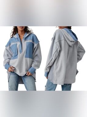 NWOT Free People Corie Sweatshirt - blue gray - XS